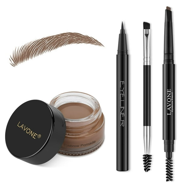 Lavone Kit de lápiz de sello de cejas para maquillaje de cejas Kit de trío de sello de cejas con lápiz de cejas impermeable Delineador de ojos Pomada de cejas y cepillo de cejas de doble punta - Choco