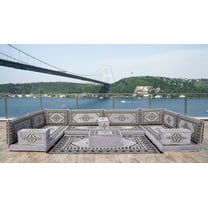 U Shaped Gray Arabic Sofa, Turkish Sofa Set with Floor Cushions, Sleeper Couch, Diwan Sofa, Convertible Sofa, Floor Pillow