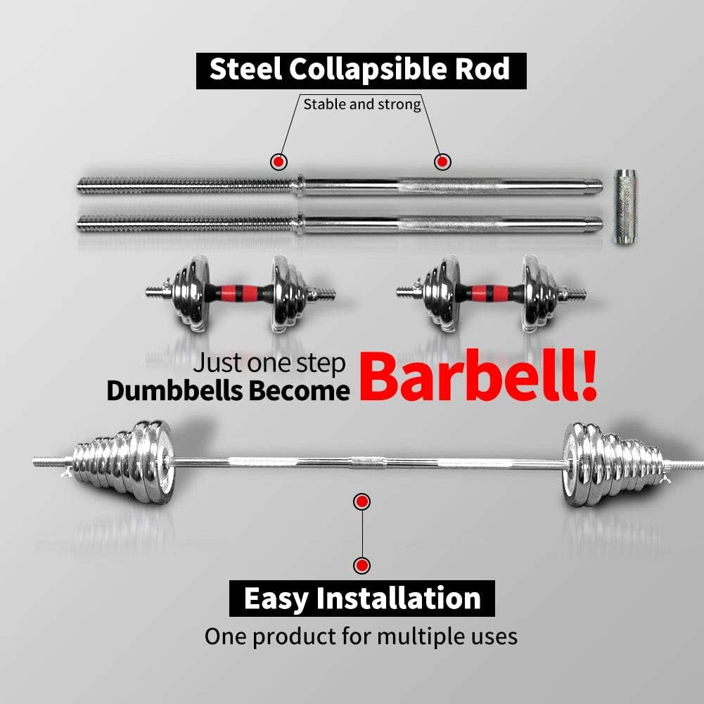 LuckyNote 110 lbs Adjustable Dumbbell Set, Cast Iron Barbell Weight Set with Carry Box, 2-in-1 Dumbbell Barbell Conversion, Home Gym Strength Training Equipment for Men Women, Silver