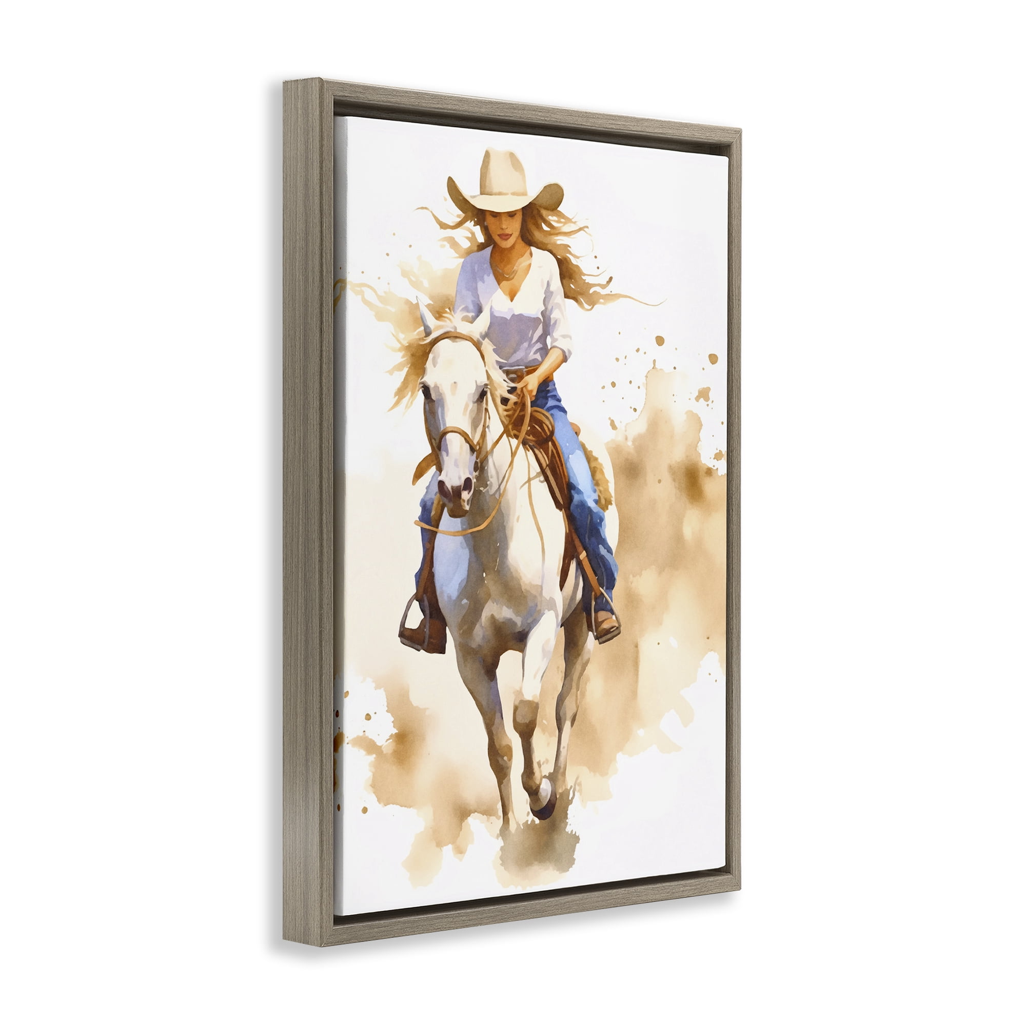Stupell Industries Cowgirl Jockey Charm People Painting Brown Floater Framed Canvas Art Print Wall Art, 21 x 31