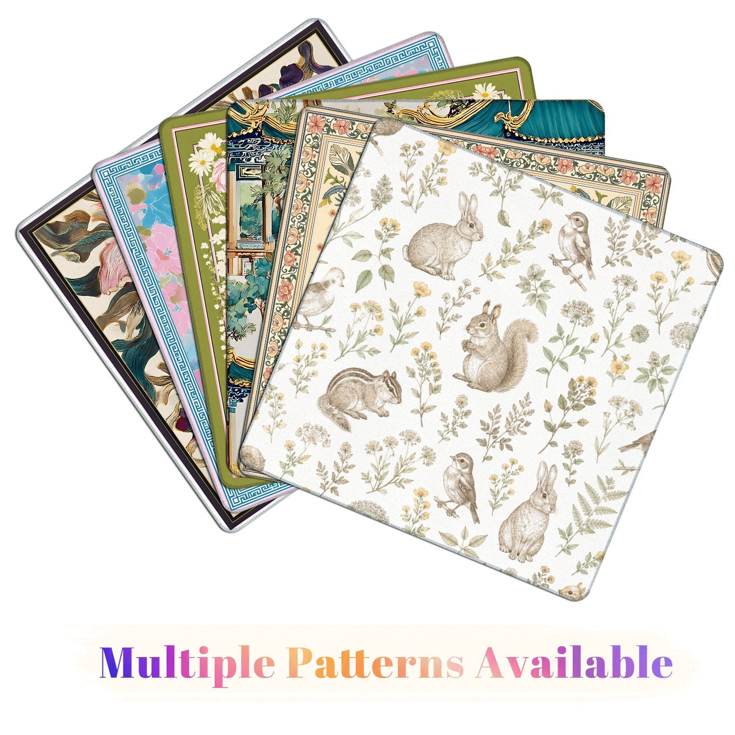 Mahjong Mat 31.5" x 31.5" Vintage Woodland Animals Wildflowers White Non-Slip Noise Reduction American Mahjong Tiles Table Cover for Dominoes Poker Card Board Games Gift