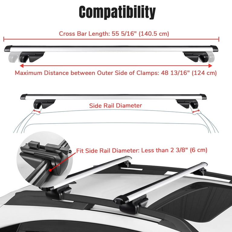 Yescom Aluminum 55 Roof Rack Universal Cross Rail Bar SUV Car Top Cargo  Luggage Carrier Adjustable Clamp with Lock Key 1 Pair 150lbs Capacity