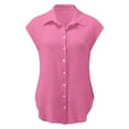 thumbnail image 5 of DOSUKRAI Women's Plus Linen Tops,Women Button Down Shirts Cotton Linen Cap Sleeve Summer Tops V Neck Collared Work Blouses Dressy Casual Summer T Shirt Pink,XL, 5 of 6
