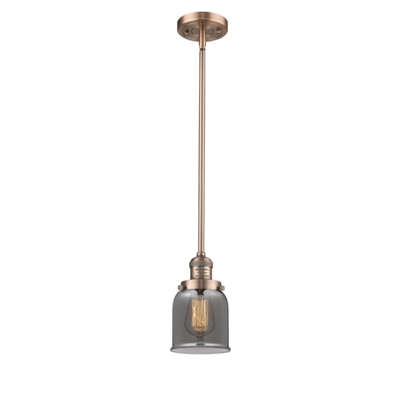 Innovations Lighting 201S-AC-G53-LED Small Bell-3.5W 1 LED Mini Pendant in Traditional Style-5 Inches Wide by 10 Inches High Antique Copper Finish with Plated Smoke Glass