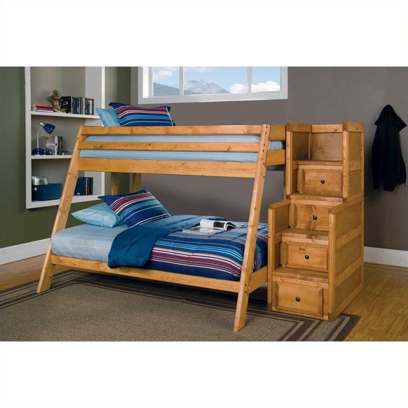 Full Bunk Bed With Stairs In Amber Wash, Value City Bunk Beds With Stairs