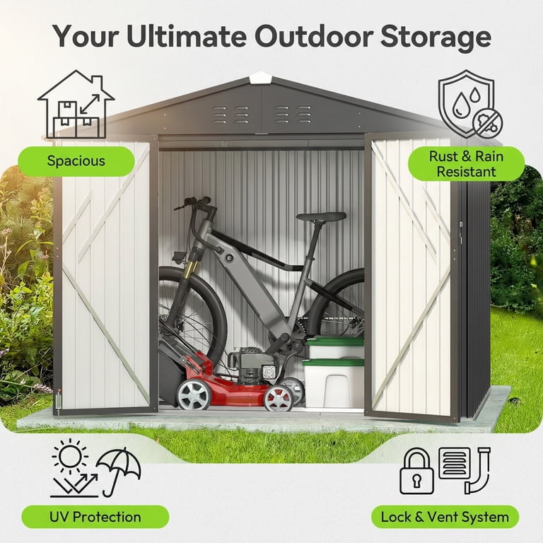 Lofka 8x6 FT Outdoor Storage Shed Lockable Waterproof Rust