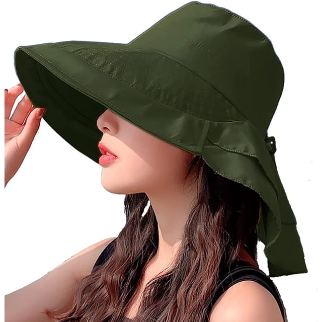 LinYooLi Chapeau de Protection Solaire Extérieur pour Femmes, Pliable, Large Bord, Queue de Cheval, Seau pour Cyclisme, Randonnée