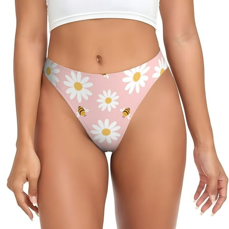 Pofeuu Daisy And Bee Print G-String Thongs for Women Seamless Thong Underwear Sexy Cotton Breathable Comfortable thong panties-X-Small