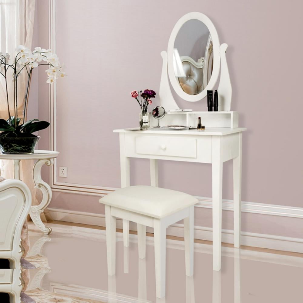 Details about   5 Drawers Makeup Vanity Table Dressing Desk Cushioned Stool with 3 Mirrors Set 