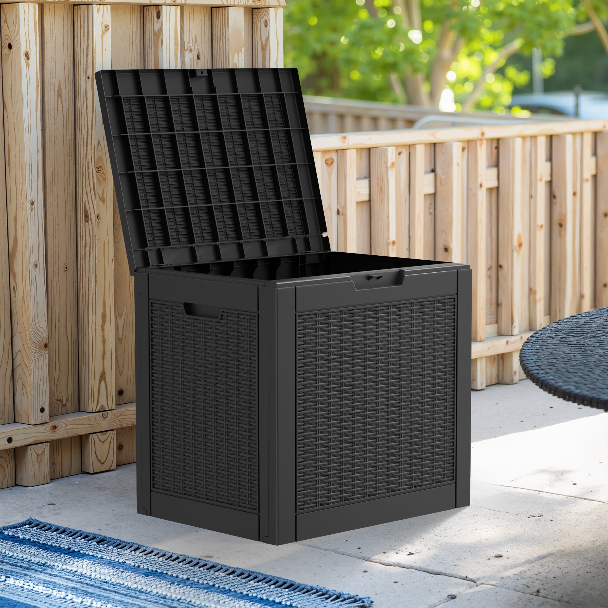 MAYEERTY 30 Gallon Outdoor Deck Box, Large Capacity Storage Box for Patio Furniture Cushions, Pillow with Wheels, Black