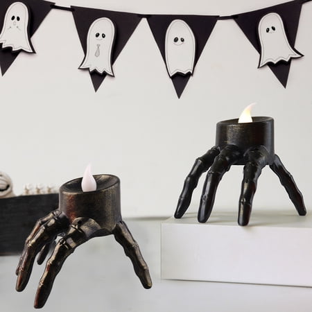 Qocolcyl 2 Pack Halloween Skeleton Lights Decorations, Halloween Candles Lamp Decoration Ornament Indoor Outdoor, Halloween Scary Decor for Home Room Table Outside Yard Lawn Garden Party Supplies