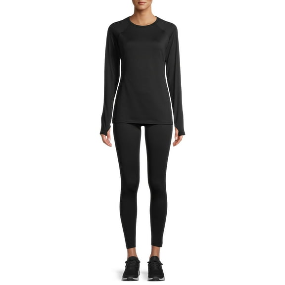 ClimateRight by Cuddl Duds Women's Plush Warmth Long Sleeve Crew & Legging Base Layer Set, Sizes XS to 4X