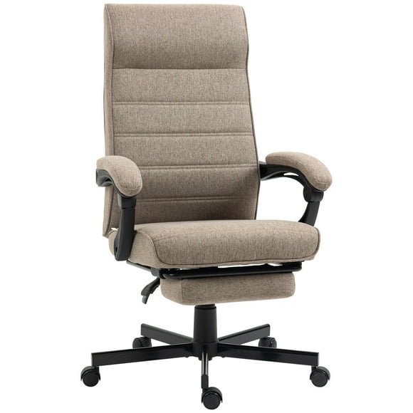 Vinsetto Chaise de bureau à haut dossier, chaise de bureau en lin, chaise pivotante et inclinable avec hauteur réglable, repose-pieds et accoudoir rembourré, marron.