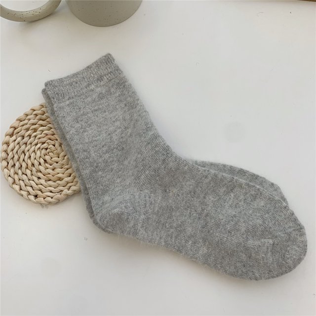 Calcetines de lana de conejo para mujer, gruesos, cálidos, de invierno, de color sólido, combinables, de media caña, apilados, para mujer