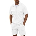 thumbnail image 2 of MHOSTAFH Mens Summer 2 Piece Set Short Sleeve Full Zipper Jacket & Shorts with Pockets Spring Outfits Outdoor Work Hiking Clothes Set, 2 of 6