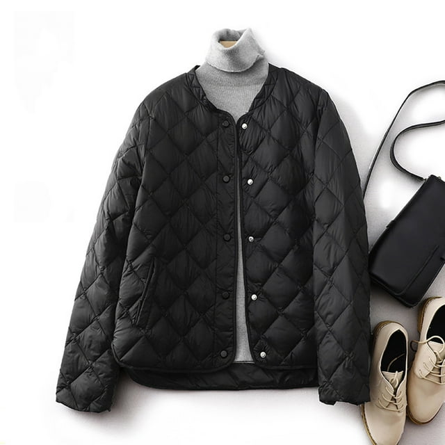 Chaquetas y abrigos casuales sin capucha de manga larga para mujer, chaqueta ligera de plumón, chaleco de invierno corto y ajustado de talla grande para mujer, abrigo con cremallera interna para mujer