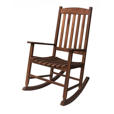 Mainstays Outdoor Wood Porch Rocking Chair, Dark Brown Color, Weather Resistant Finish