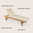thumbnail image 4 of Mallorca 77.17"x24.61" Modern Classic Adjustable Acacia Wood Chaise Outdoor Lounge Chair with Cushion & Wheels, Light Beige/Natural, 4 of 9