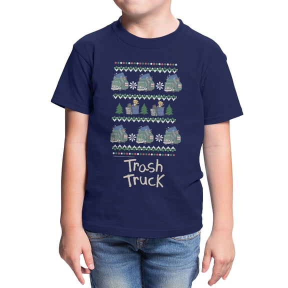 Trash Truck Sweater Stack Pattern Youth T Shirt (Navy, XS-XL)