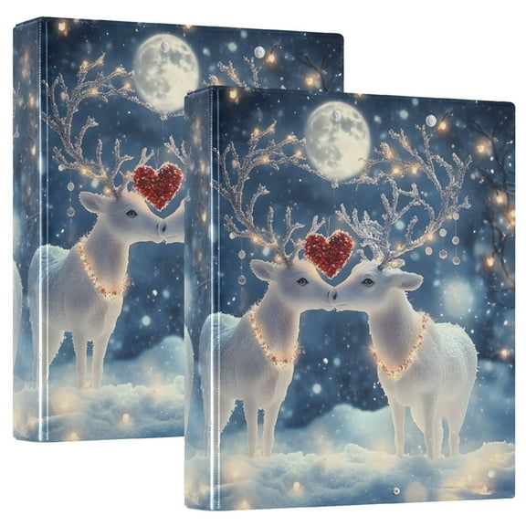 joogoo Christmas Reindeer Hardcover 3 Ring Binder 1.5" Round Rings Interior Pockets Binders Organizer 2 Pack