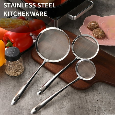 

Uehgn 3Pcs Sieve Spoon Durable Fine Mesh Stainless Steel Oil Filter Spoon Sturdy Long-lasting Strainer for Home Kitchen