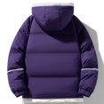 thumbnail image 5 of Unisex Winter Hooded Cotton Jacket, Loose Fit Bomber Style Thickened Warm Coat with Water Resistant Finish, Oversized Puffer Parka for Men and Women, All Season Thermal Insulated Outerwear Purple XL, 5 of 5
