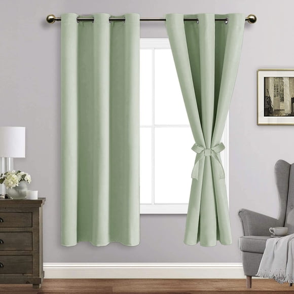 Cortinas opacas JIUZHEN con aislamiento térmico, color verde claro, 107 x 160 cm