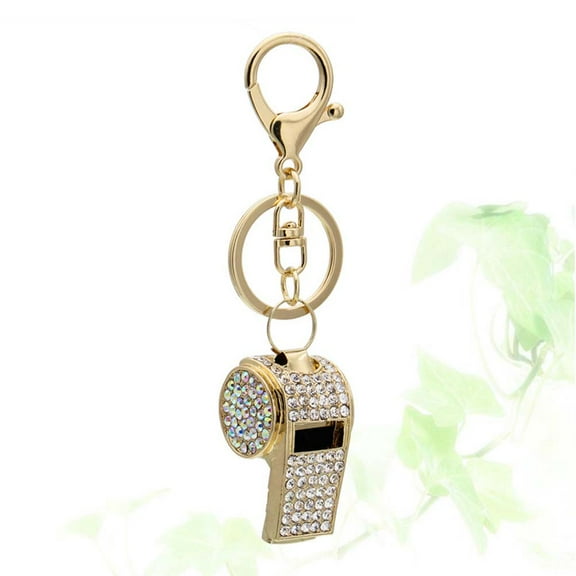 Sparsain Rhinestone Whistle Keychain Car Keyring Handbag Pendant Hanging Decor Creative Gift (Golden and White)