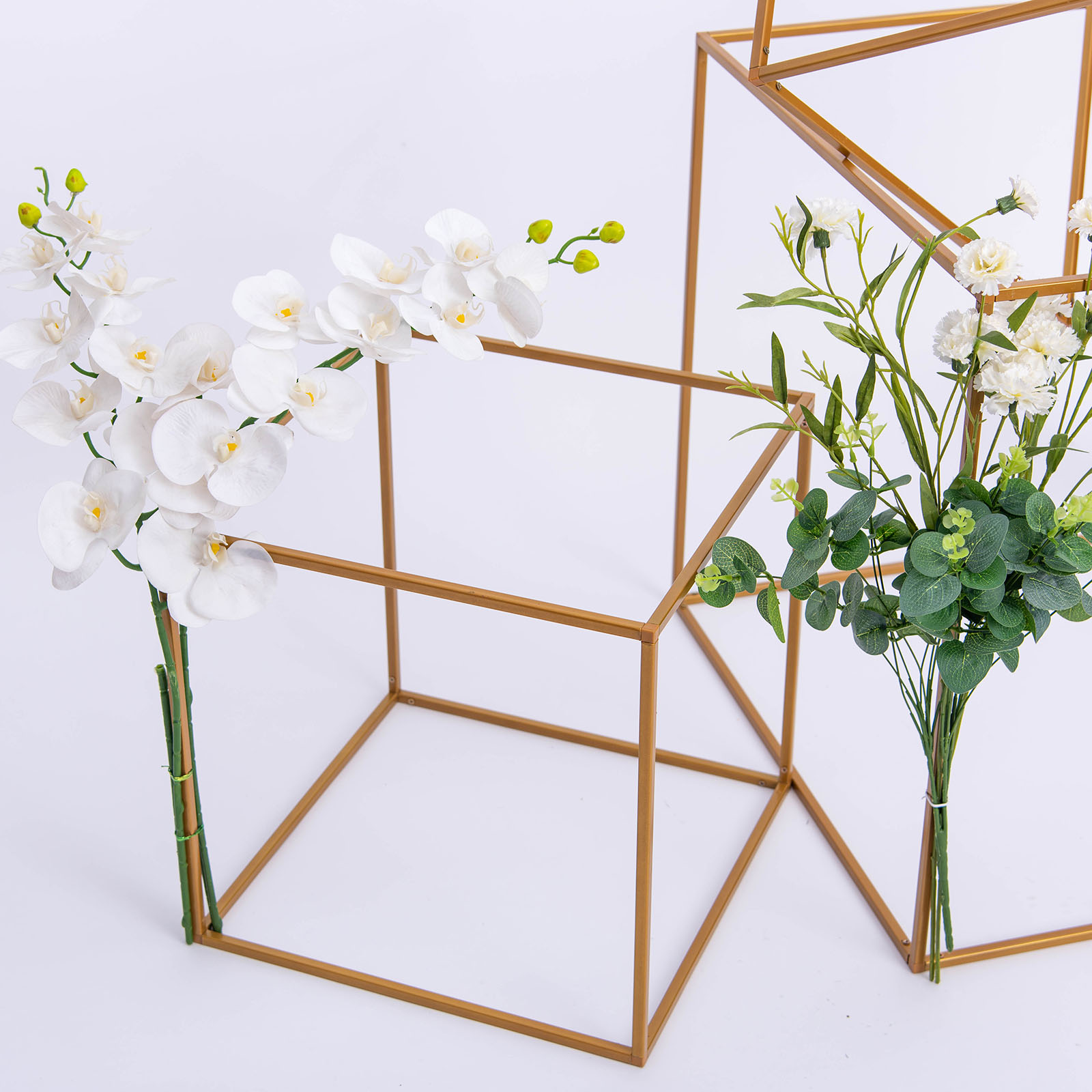 BalsaCircle 2 pcs 16Inch tall Gold Matte Metal Geometric Square Stands
