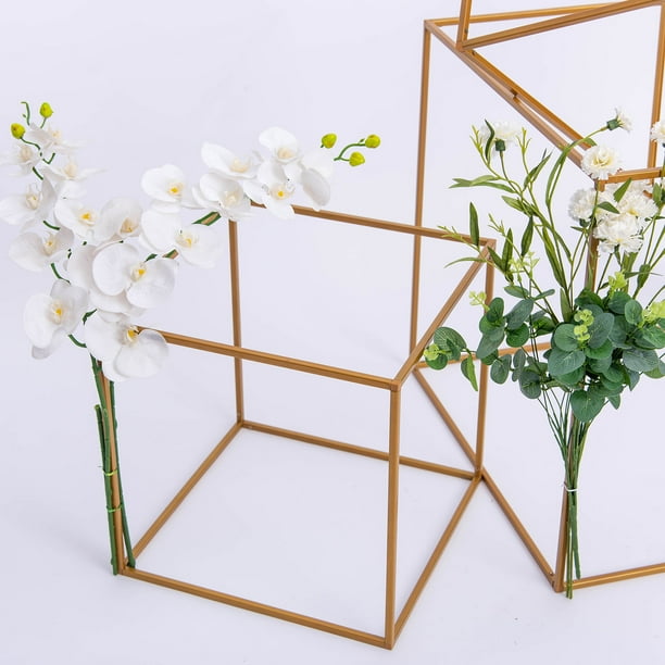 BalsaCircle 2 pcs 16Inch tall Gold Matte Metal Geometric Square Stands