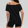 thumbnail image 5 of HOMBOM Womens Tops Short Sleeve T-Shirts Off The Shoulder Boat Neck Black Summer Solid Lightweight Graphic Tees for Women, 5 of 5
