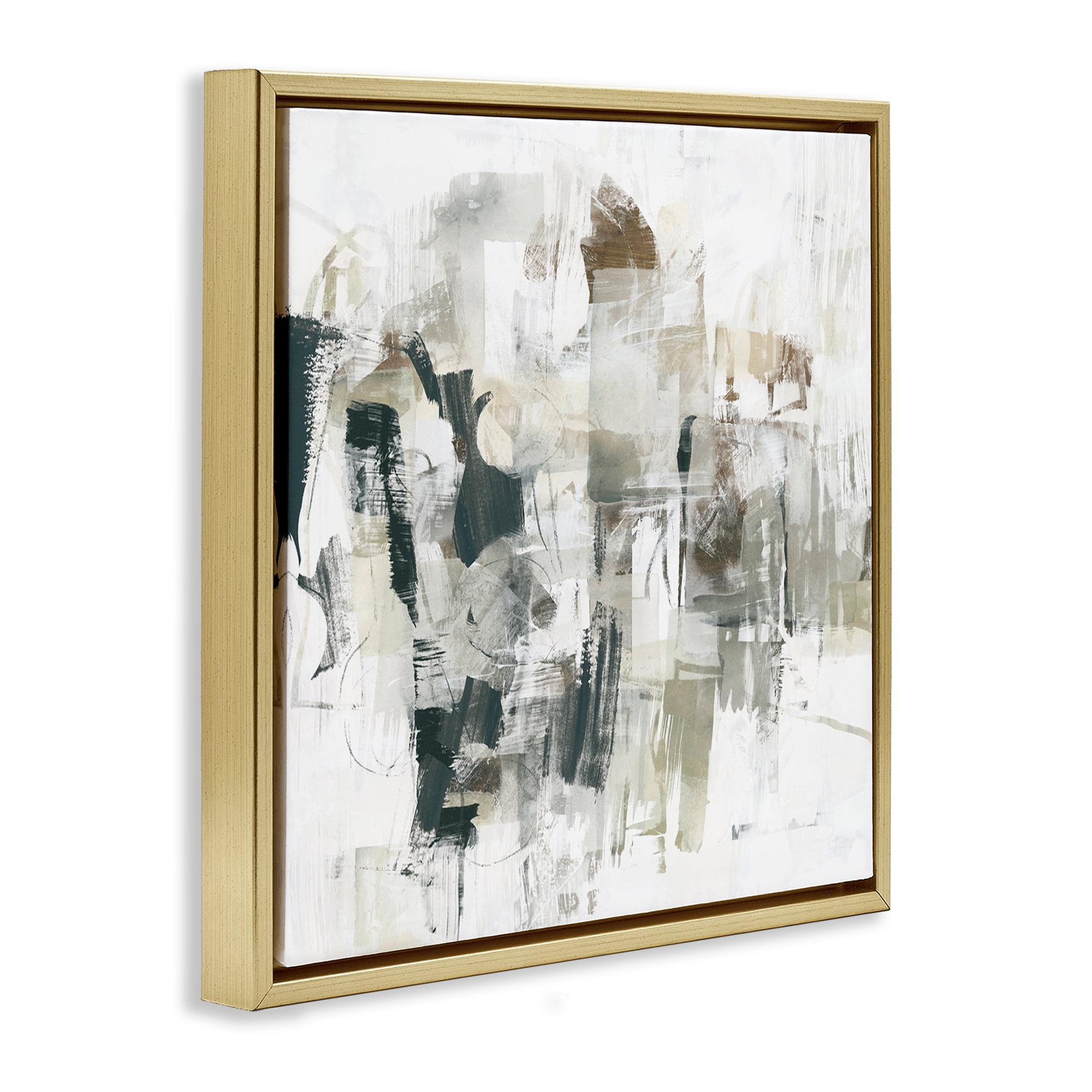 Stupell Industries Streaked Paint Strokes Abstract Painting Gold Floater Framed Canvas Art Print Wall Art, 25 x 25