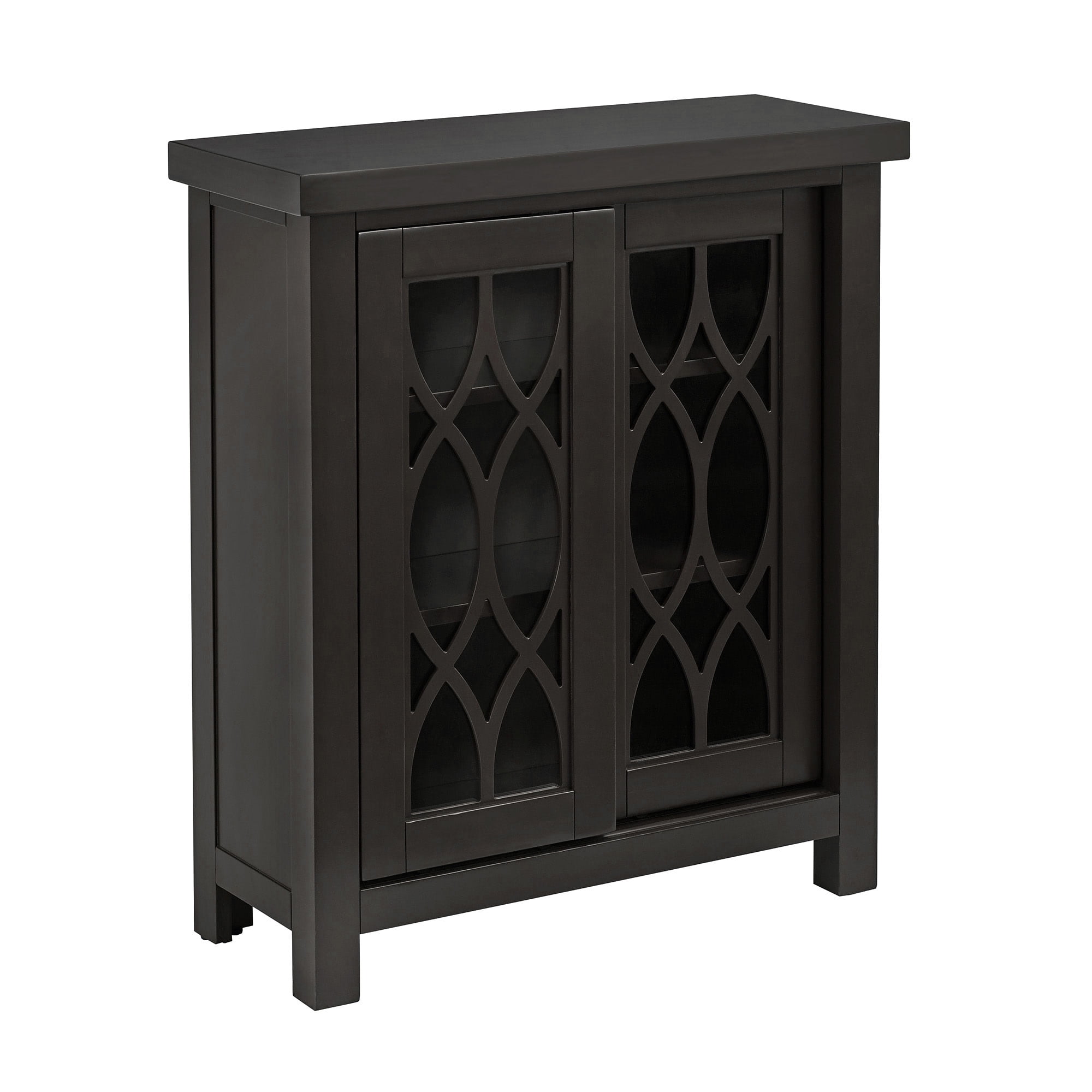 Weston Home Del Rey Geometric Glass Door Storage Cabinet with Adjustable Shelves, Black