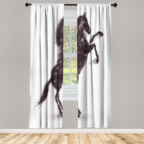 Ambesonne Horses Curtains, Gallop Animal Blazing Motif, Pair of 28"x95", Dark Mauve