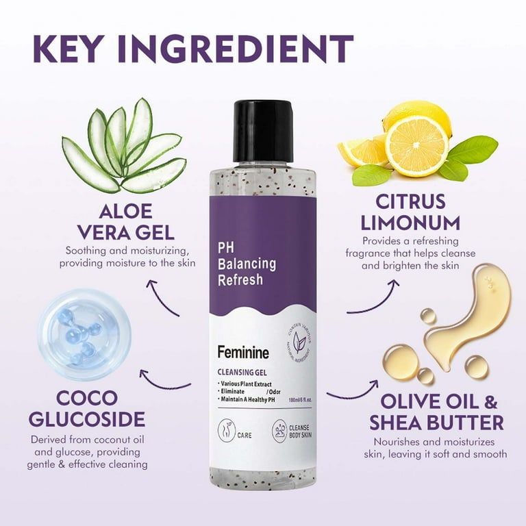 Refresh pH Balancing Shower Gel 6 Fl Oz, Natural Feminine Hygiene Solution for Gentle Cleansing, Odor Control, and Skin Nourishment, pH Balance Body Wash for All Skin Types