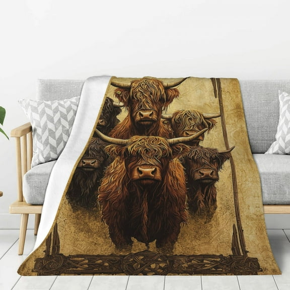 Highland Cow Throw Blanket Ultra Soft Cozy Decorative Flannel Blankets for Home Bed Couch Chair Travel 50x40