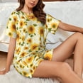 thumbnail image 4 of Fotbe European-style Pattern Sunflower Conjunto de Pijama Estampado para Mujer, 2 Piezas, Ropa de Dormir con Camiseta de Manga Corta y Shorts Suaves-Small, 4 of 6