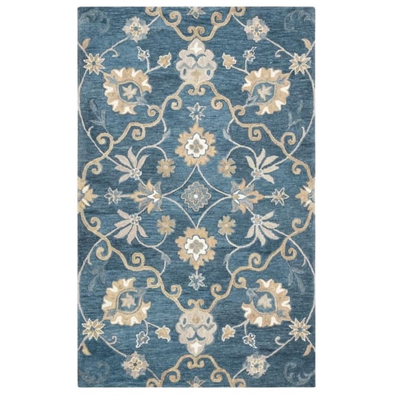 Alora Decor Napoli 6'6" x 9'6" Motifs Blue/Ivory Hand-Tufted Area Rug