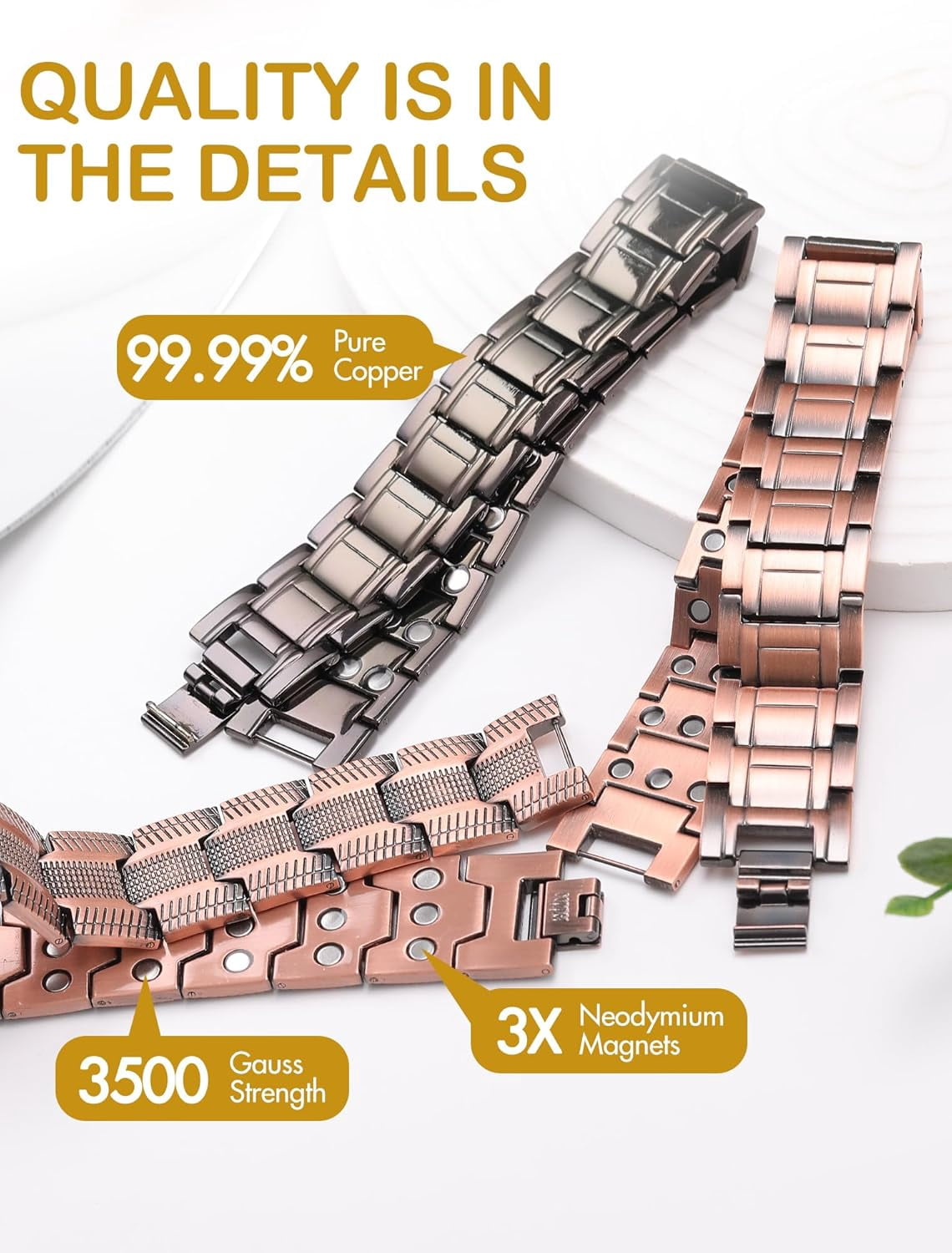 Wollet 3X Magnetic Copper Bracelet for Men,Bracelets, Adjustable Bracelet