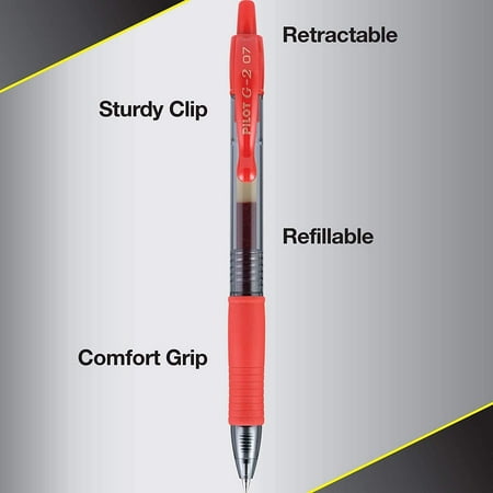 PILOT G2 Premium Refillable, Retractable Rolling Ball Gel Pens 4-Count Fine Point Red Ink