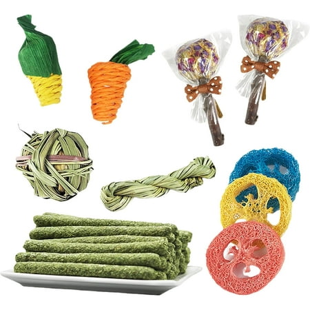 14PCS Rabbit Toy for Teeth,Bunny Toys for Rabbit,Bunny Chew Toys for Teeth,Loofah Apple Wood Sticks Ball Toys for Rabbits Guinea Pig Chinchilla - Premium Small Animal Toys Set