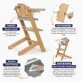 thumbnail image 4 of Cowiewie Wooden High Chair with 3 Tray, Toddler Feeding High Chair, 8 Height Adjustments, with Gray Cushion and Harness, 4 of 9