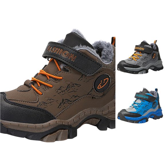 Boys Snow Boots for Kids, Leather Look Warm Lined Winter Boots, Non Hiking Style Boots for Outdoor Cold Weather