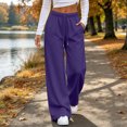 thumbnail image 6 of Diufon Thin Fleece Lined Sweatpants Women Scalloped Hem Drawstring Baggy Wide Leg Sweat Pants Workout Joggers with Pockets, 6 of 9