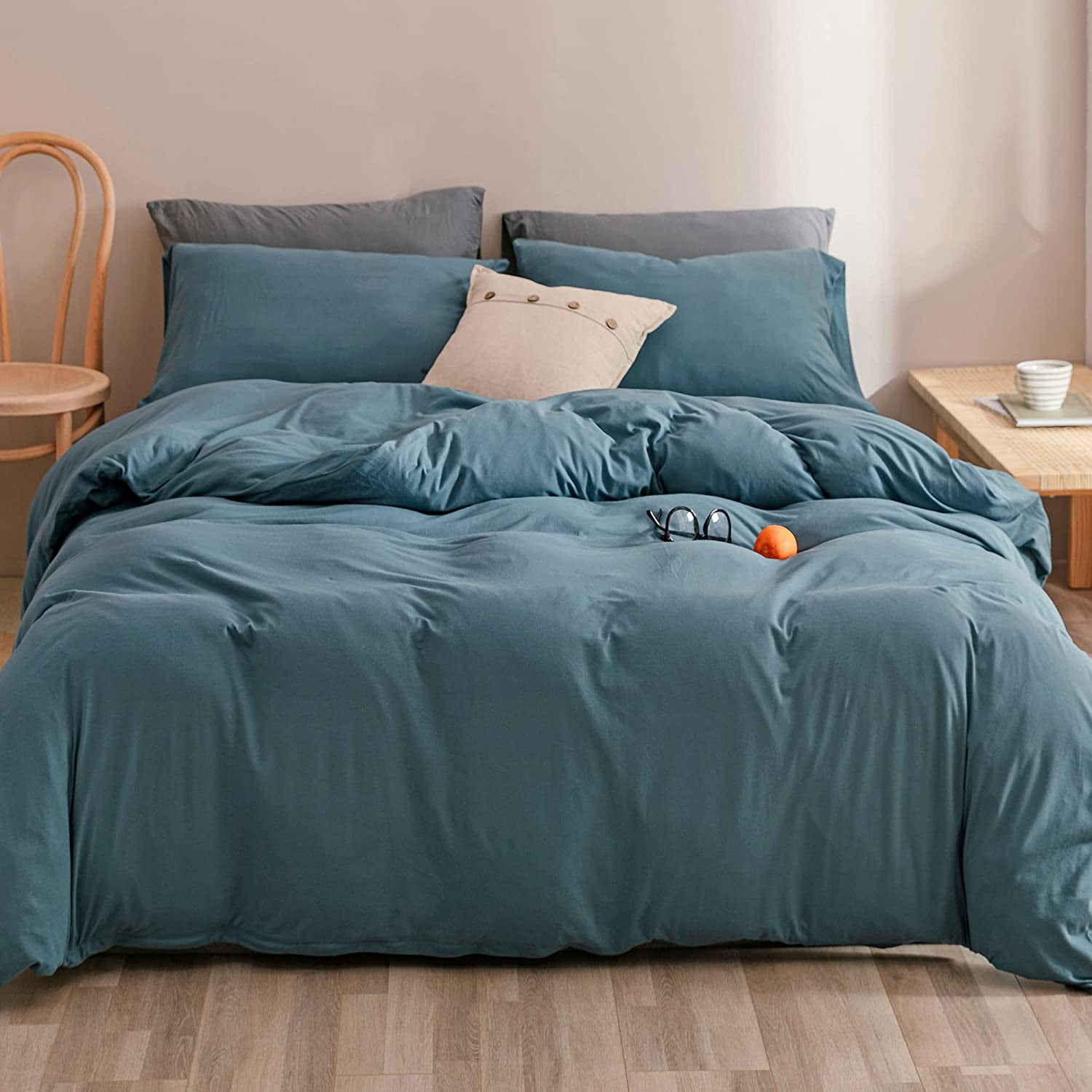 PURE ERA Jersey Knit Duvet Cover Set 100 TShirt Cotton ,Cerulean Blue