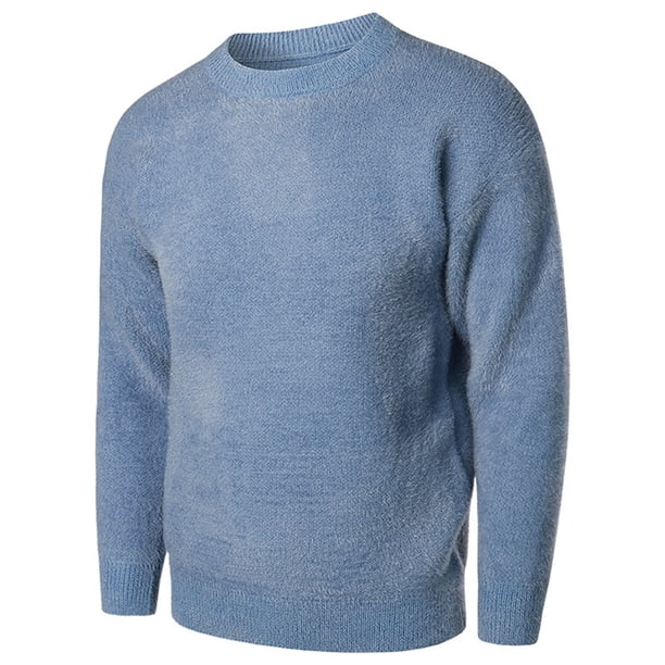 Suéter de punto de otoño e invierno para hombre, suéter de cuello redondo, camisa de fondo, color sólido, imitación de visón, tamaño europeo, informal, de gran tamaño, para hombre Pompotops oipoqjl39674