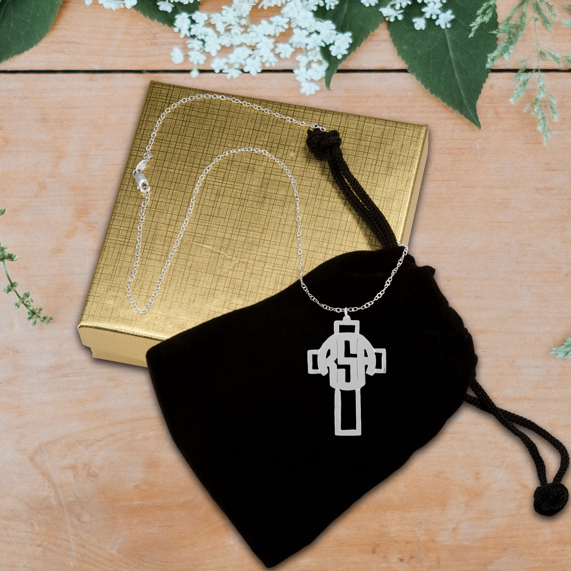 Cross Necklace Personalized Monogram in Sterling Silver or 14K Gold Plated Sterling Silver