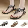 thumbnail image 4 of Xfvqtps Women Flat Sandals T-Strap Clip Toe Flip Flops Elastic Rhinestone Decoration Retro Casual Dressy Soft Sole Non Slip Comfortable Breathable Walking Summer Sandals Gold, 4 of 4