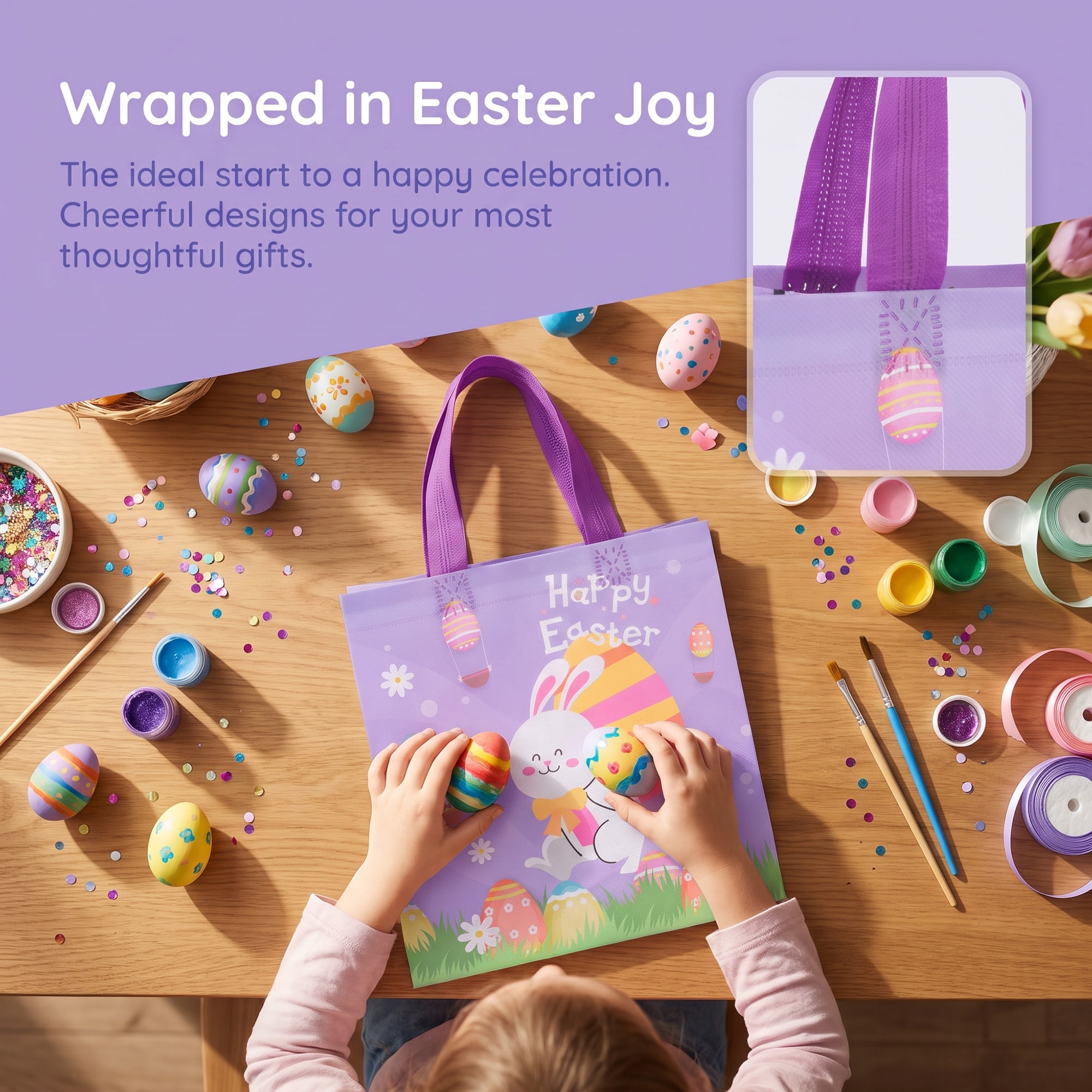 Unique Bargains 10Pcs Easter Themed Gift Bags with Handles Purple 8.7" x 4.3" x 9.1"