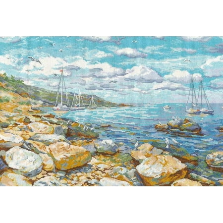 UPC: 4680021530616 | Counted Cross Stitch Kit Crimean Coast 1177 Needlework Sea Rock By Oven Ships
